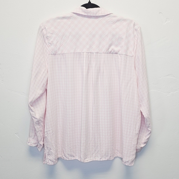 J. Jill Pink Gingham Print Collared V-Neck Long Sleeve Pullover Shirt Size M - Picture 7 of 7
